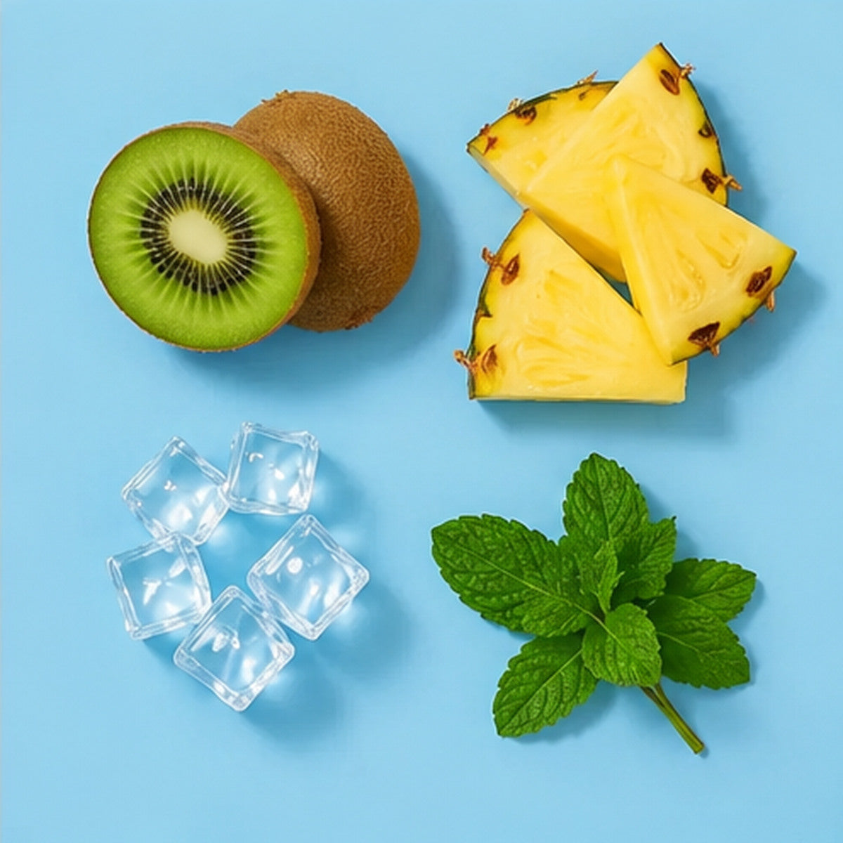 Kiwi and pineapple refresher ingredients for a smoothie-style drink without yogurt
