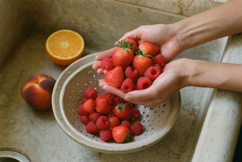 Fresh fruit being prepared in natural kitchen light for a no-added-sugar smoothie guide