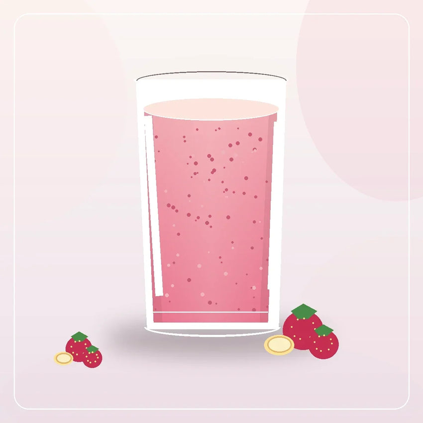 Illustration of a strawberry and banana yogurt smoothie, an example of a blend that can be made without added syrup
